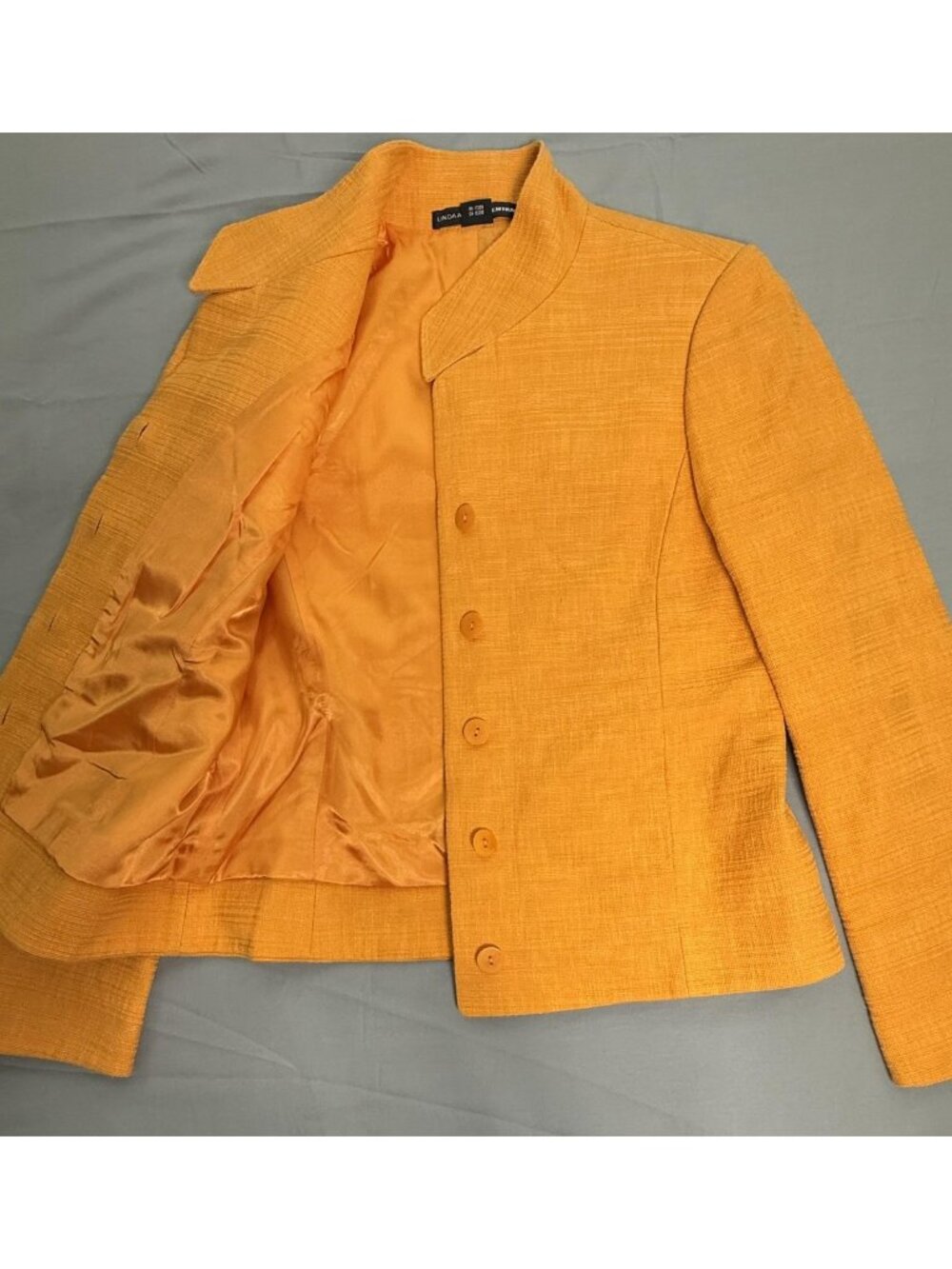 Linda Allard Ellen Tracy Jacket Womens 8 Mustard Yellow Gold Textured Blazer - Picture 5 of 13